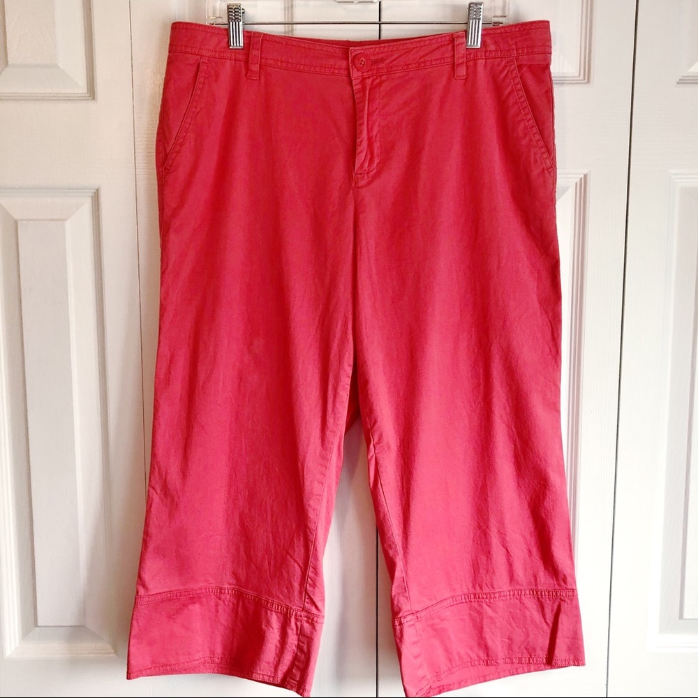 For the Republic Casual Bright Coral Pink Cotton Capri Pants Size 14